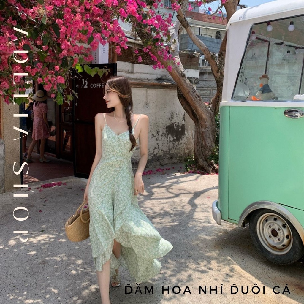 𝑺𝒌𝒂𝒓𝒕𝒍𝒆𝒕 𝑫𝒓𝒆𝒔𝒔 | Đầm Hoa Nhí 2 Dây Dáng Dài Dáng Đuôi Cá Khoét Lưng Chữ V Ulzzang, Đầm Tiểu Thư Đi Biển Hoa Nhí