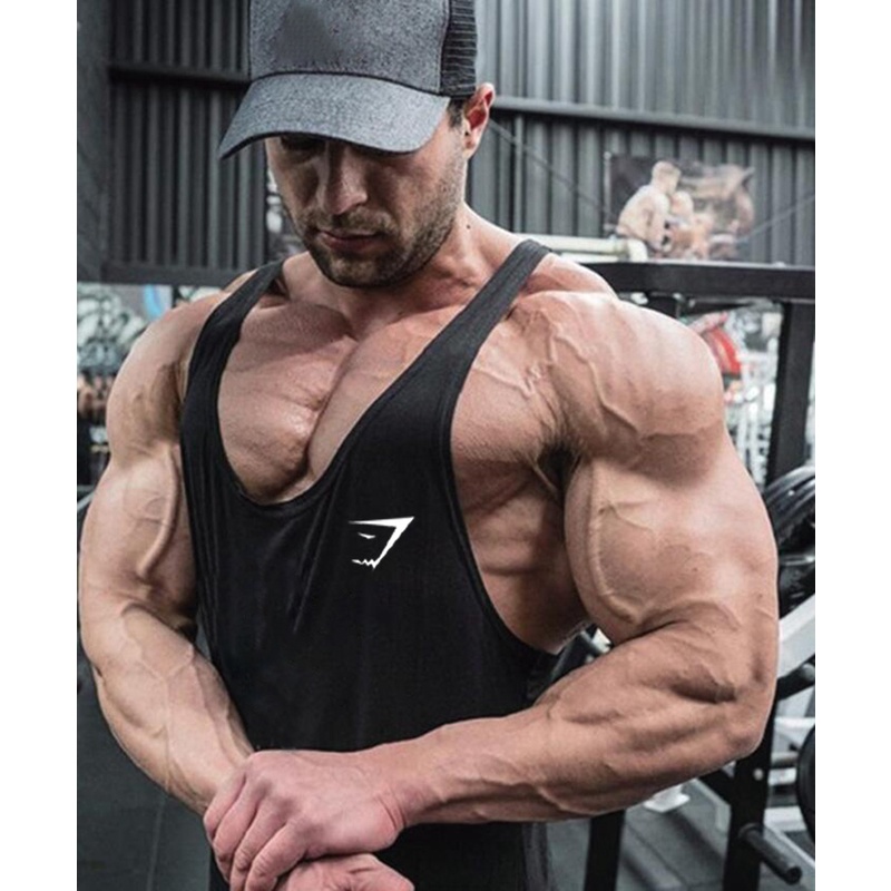 Áo Thun Thể Thao Sát Nách Bằng Cotton Dáng Rộng In Hình Cá Mập Phong Cách Mỹ Thời Trang Cho Nam