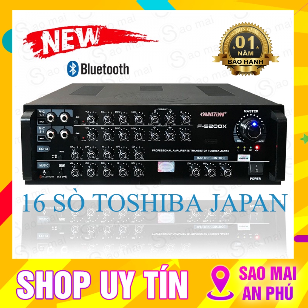 Ampli 16 sò Bluetooth Amply Karaoke Omaton F-5200X HÀNG CAO CẤP - Tặng 2 chống lăn Micro