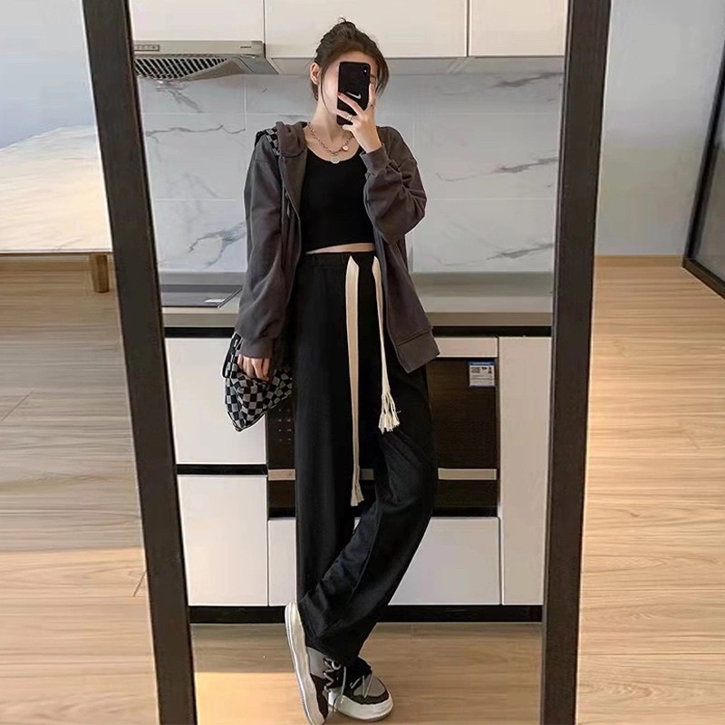 Quần Vải Ống Suông Nam Nữ Màu Đen Có Dây Rút Buộc Cạp Chun Phom Unisex Phong Cách Ulzzang Hàn Quốc Chất Mát Hot Trend