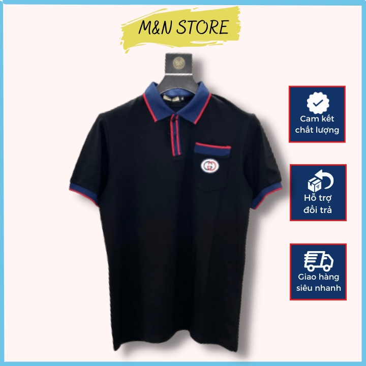 Áo thun nam cổ bẻ, áo polo nam phối túi viền đỏ chất liệu vải cotton cá sấu