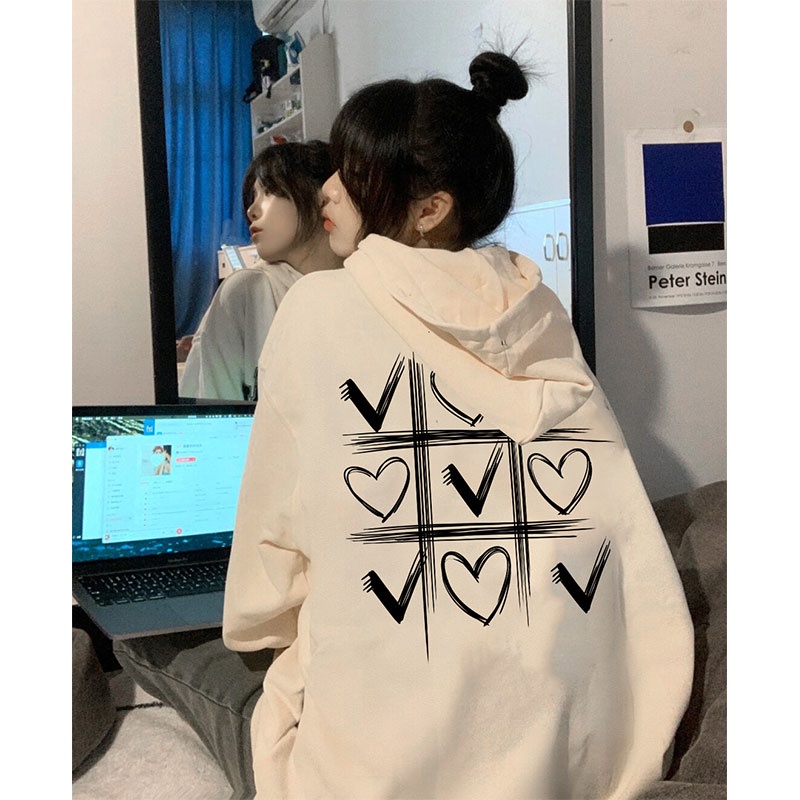 NRVP Áo hoodie tay dài dáng rộng in họa tiết phong cách Hàn Quốc dành cho nam và nữ