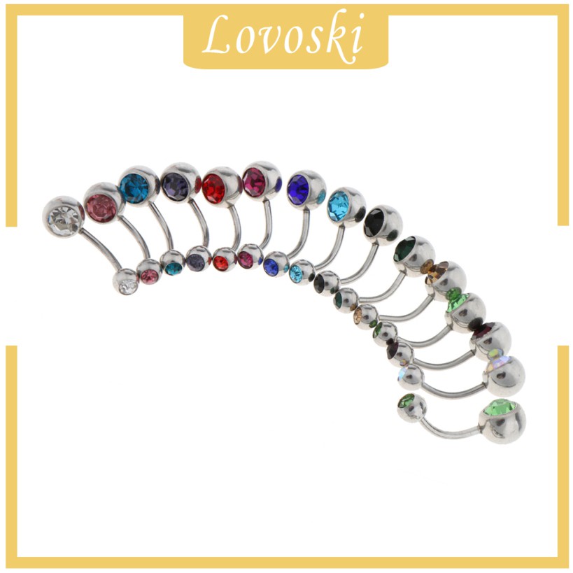 Set 15 Khuyên Rốn Inox Đính Đá Quý Nhân Tạo Đôi 14g