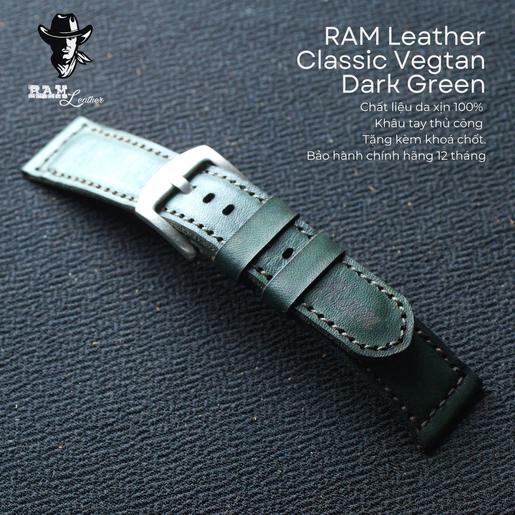 Dây Đồng Hồ AE 1200 WHD Da Bò Thật Bền Đẹp Vegtan Xanh Đậm - RAM Classic 1970