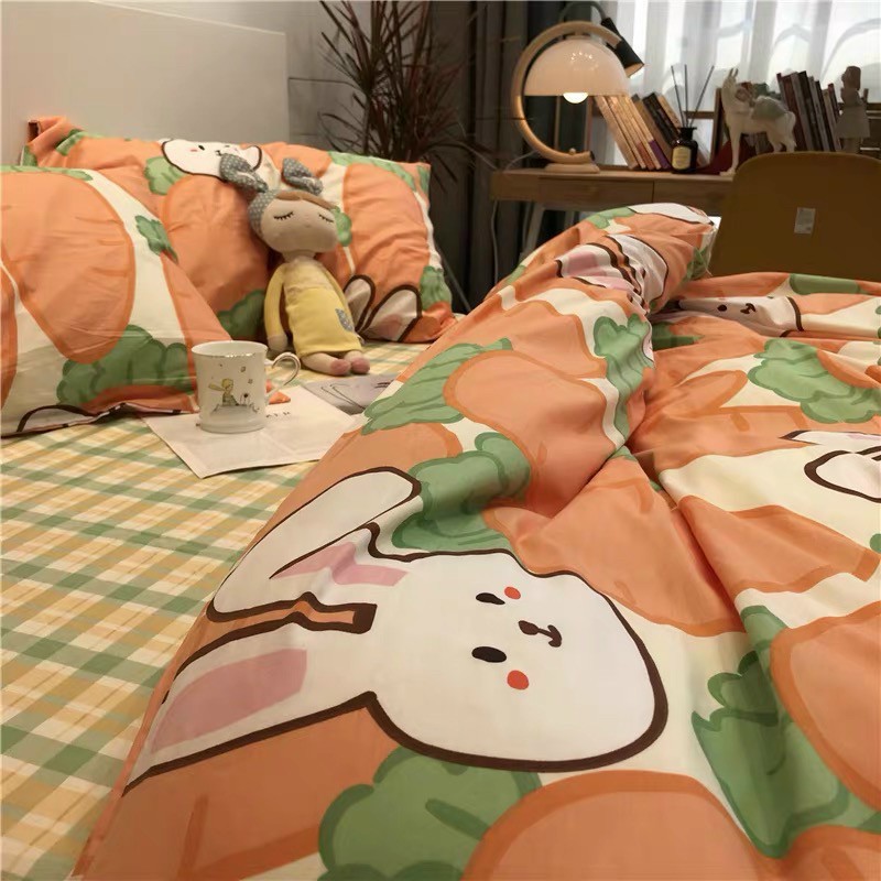 Set 4 Món Chăn ga gối chất liệu Poly Cotton hàng nhập khẩu - Mẫu THỎ CAROT NEW