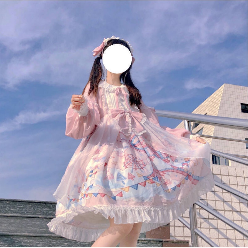 Phong cách đầy đủ + băng đô] đầm công viên oplolita lolita hàng ngày