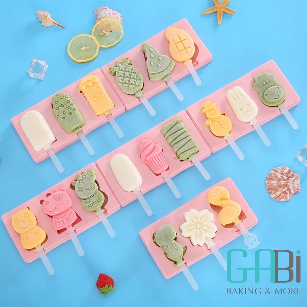 Khuôn kem silicon 3 ngăn (kèm que nhựa)