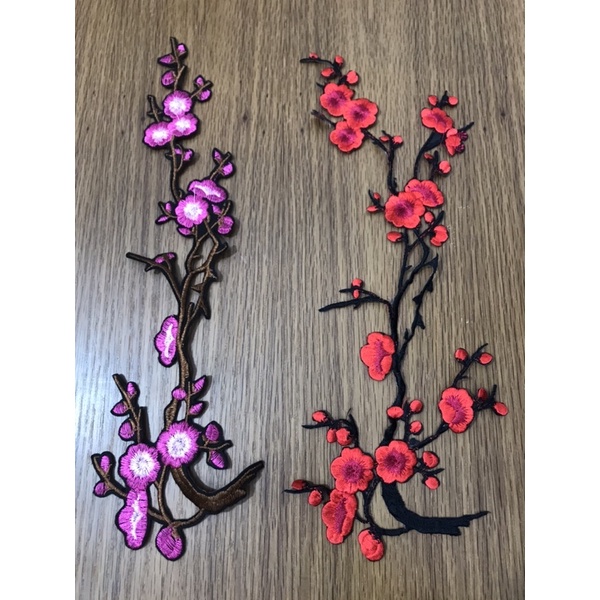 Ren thêu hoa đào dán lên áo sơ mi đầm dạ hội cặp túi xách kích thước 35cm