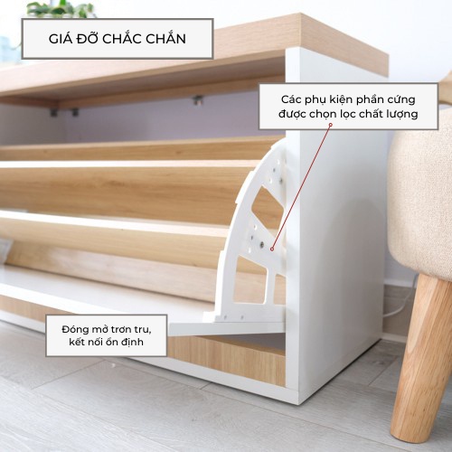 Tủ giày thông minh kết hợp ghế ngồi gỗ MDF cao cấp, kệ ghế để giày 3 ngăn có hộc để đồ, cánh lật che bụi ND07