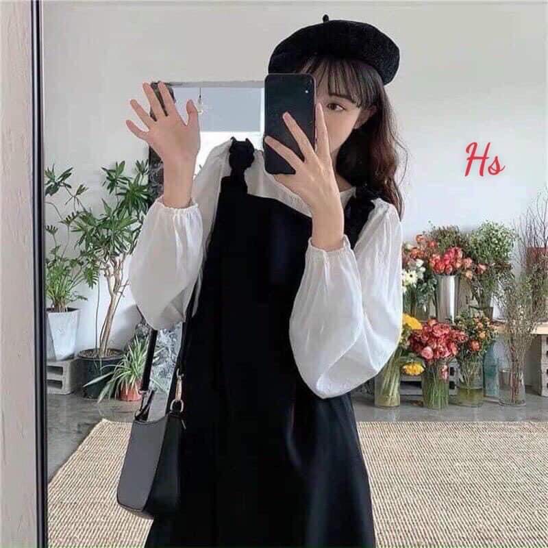 Sét yếm váy nhung xẻ tà HS6