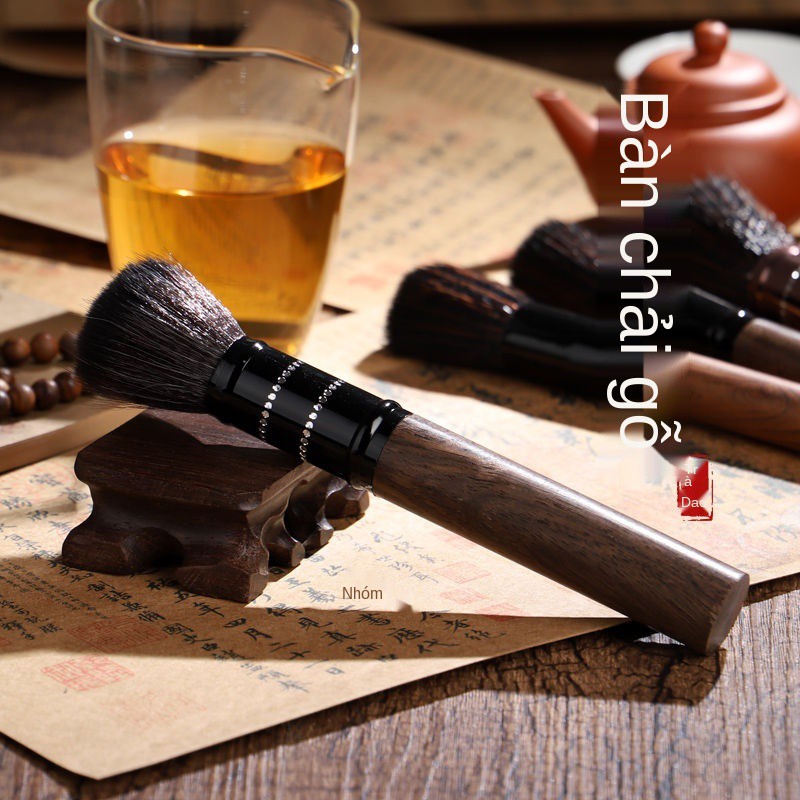 chổi pha trà không rụng tóc bút bằng gỗ cẩm lai Kung Fu Bộ ấm nghi lễ với thú cưng trà, khay bàn chải
