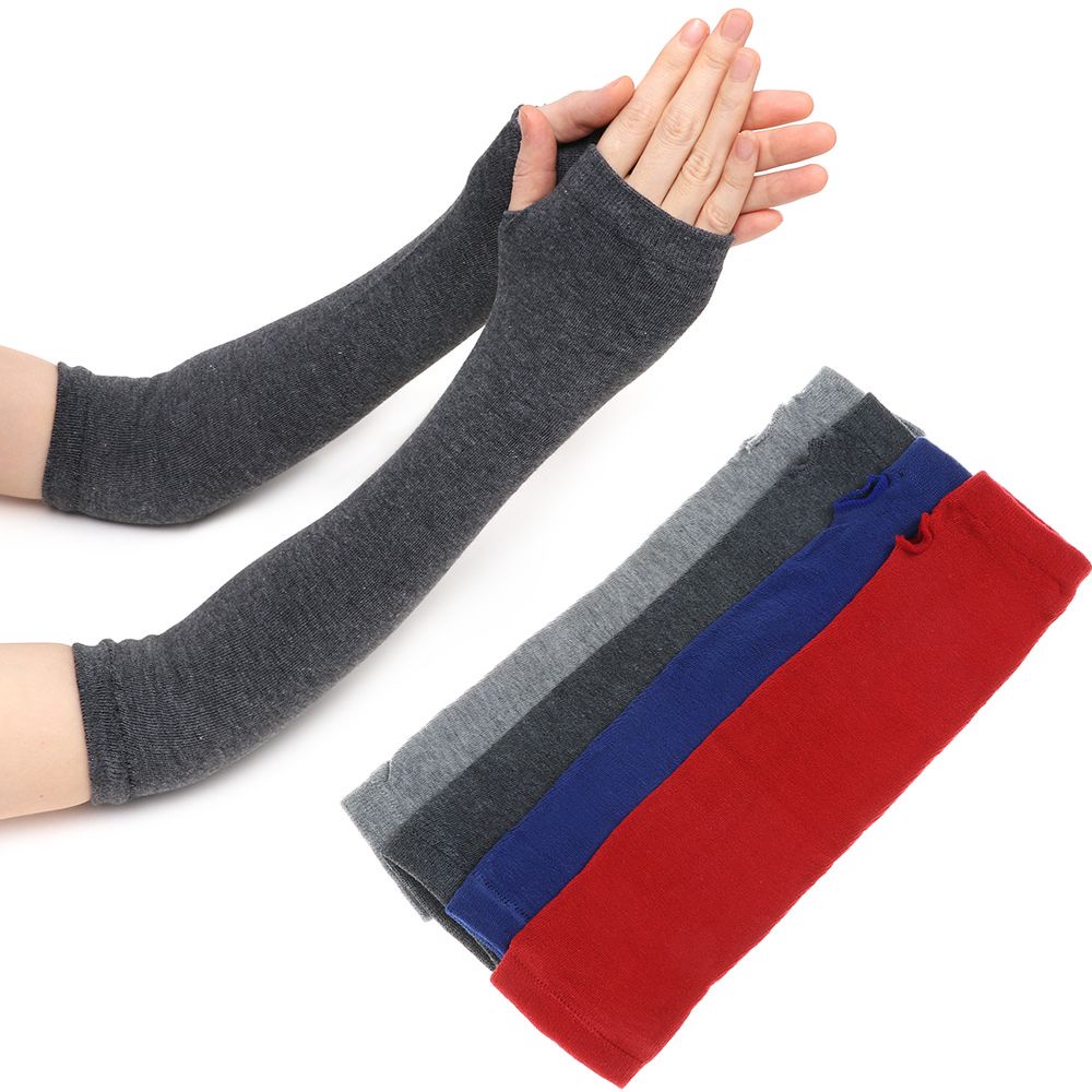 Găng tay dài hở ngón giữ ấm màu trơn thời trang thu đông cho nữ