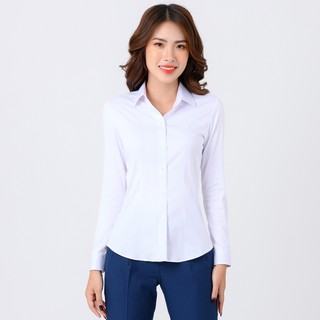 Áo sơ mi nữ tay dài Thái Hòa trơn - Màu trắng sáng có độ giãn - 8919-01