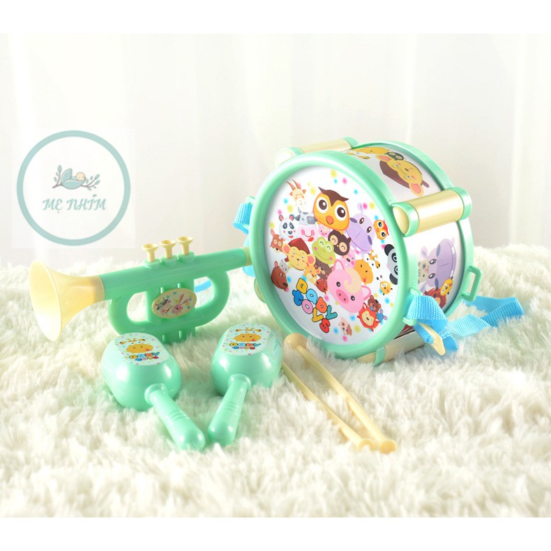 Bộ đồ chơi ba món cao cấp BABYTOYS trống kèn xúc xắc cho bé yêu