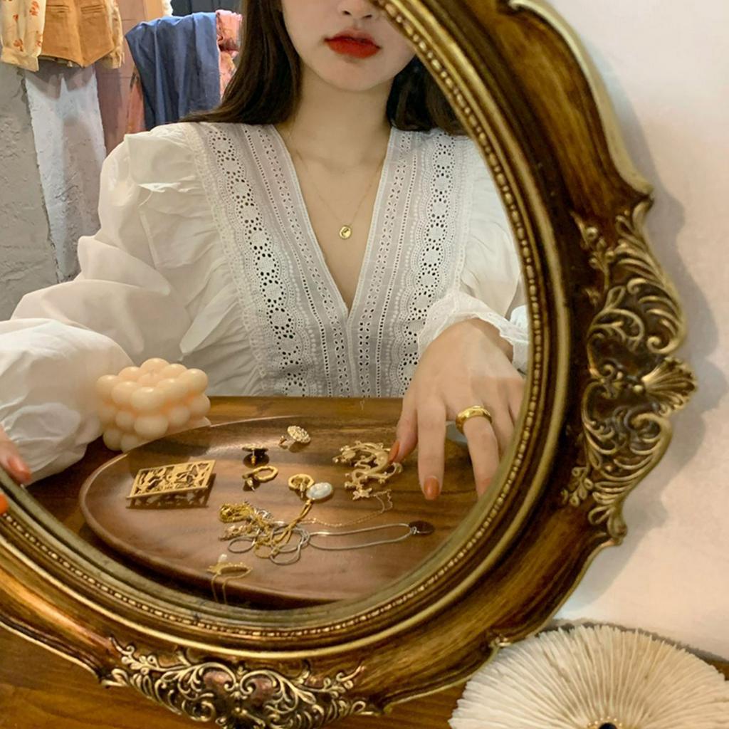 Áo Kiểu Nữ V-neck Lace Shirt Ruffle Temperament Long Sleeve Top