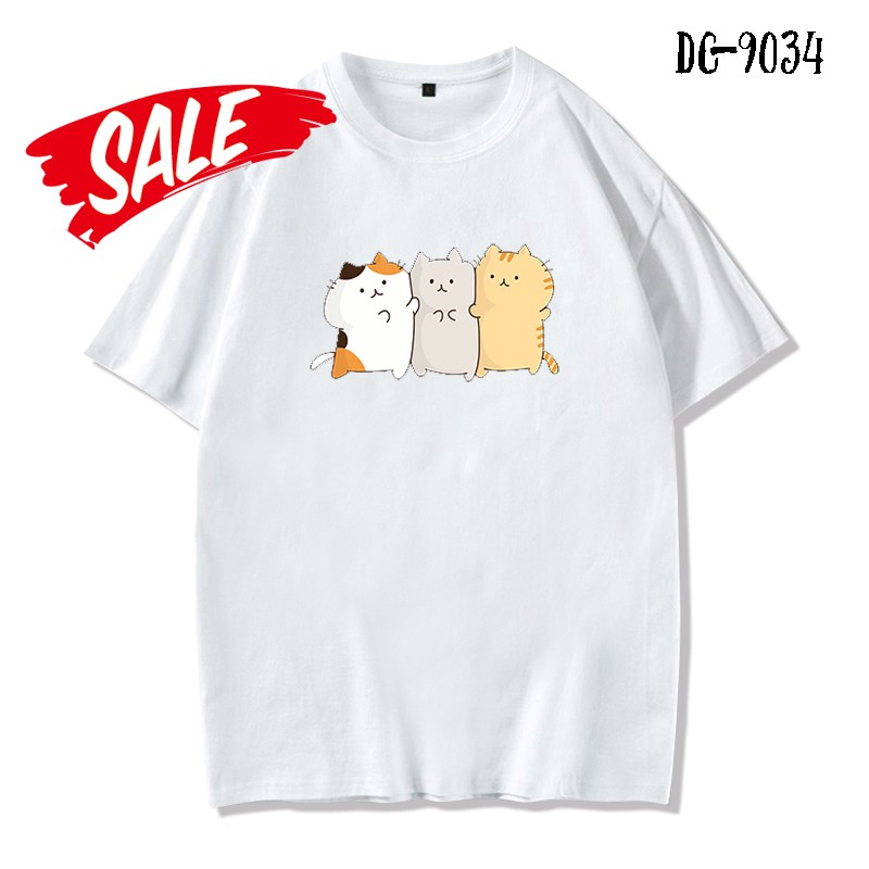Áo Thun Nam Nữ Tay Lỡ Unisex Phông Trơn Oversize Form Rộng Basic Tee Hình Mèo ngộ nghĩnh siêu cute