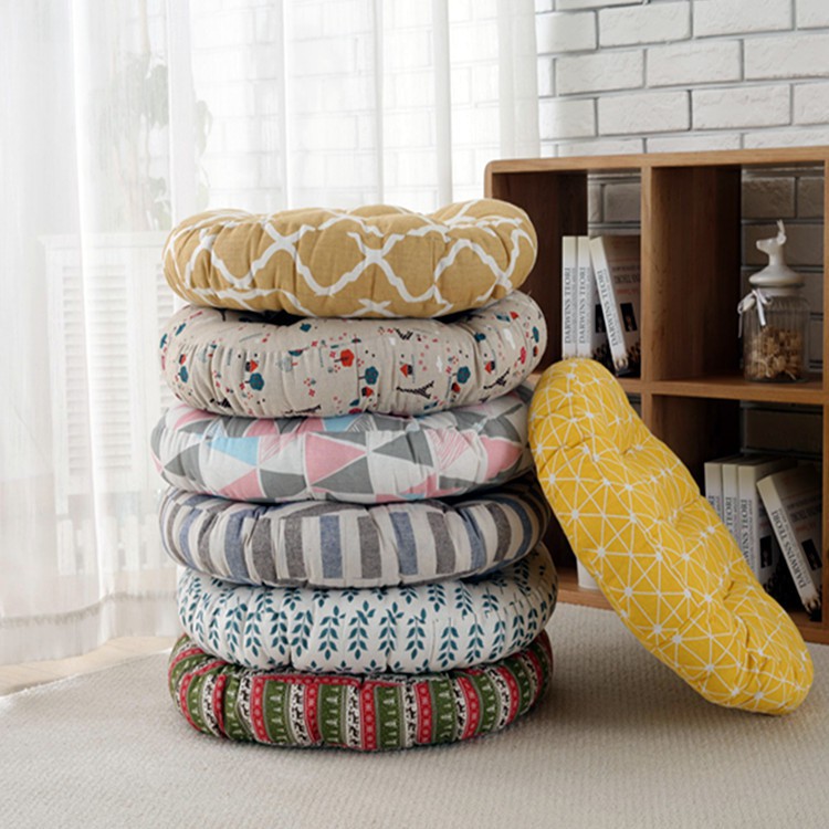 Cotton and linen fabric cushions, round yoga futon cushions, simple and fresh homestay tatami bay window cushi