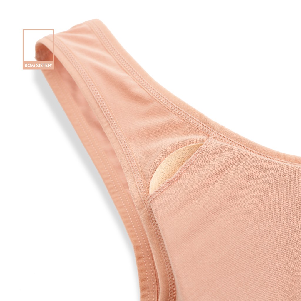Áo lót thể thao mút mỏng cotton pha màu trơn mút tháo rời nâng ngực tự nhiên BOM SISTER BR88230