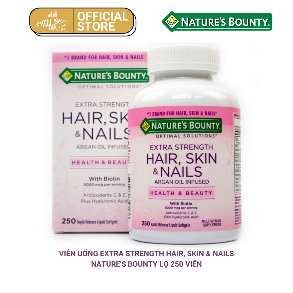 USA- Nature’s Bounty Hair- Skin-Nail hỗ trợ tốt tóc, đẹp da, chắc khoẻ móng lọ 250v