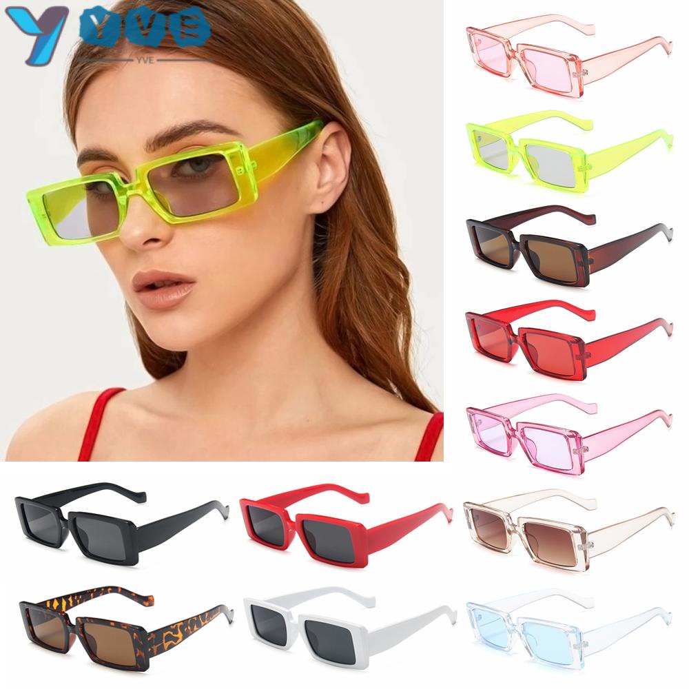 YVETTE Candy Color Wide Frame UV400 Eyewear Female Shades Small Rectangle Sunglasses
