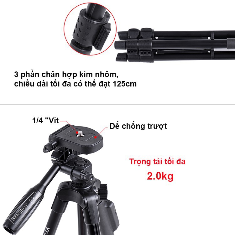 Gậy Tripod 3 Chân Yunteng VCT-5208 - gậy chụp hình ảnh 3 chân - chụp hình cho cả nhà