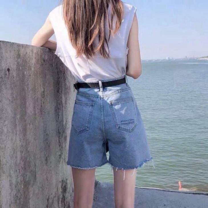 Quần Bò Lưng Cao / Quần Bò Lửng Size Đại - Quần Jeans Ngố Big Size Siêu To Không Giãn Rách To L Ngược