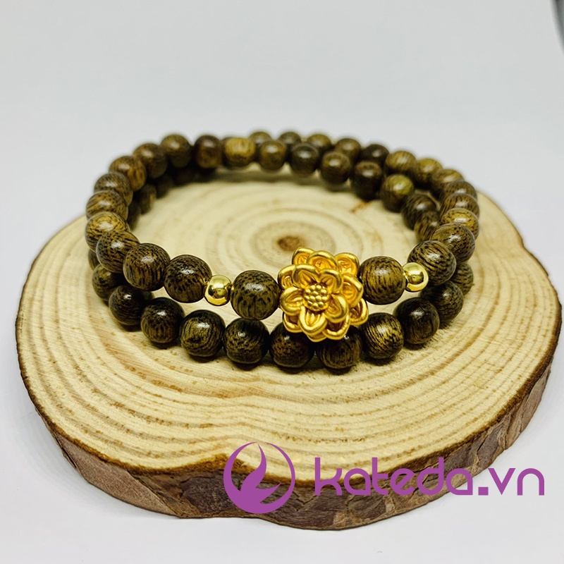 ( Hàng chuẩn ) Vòng trầm tốc mix charm sen bạc S999 mạ vàng ( VGMC )