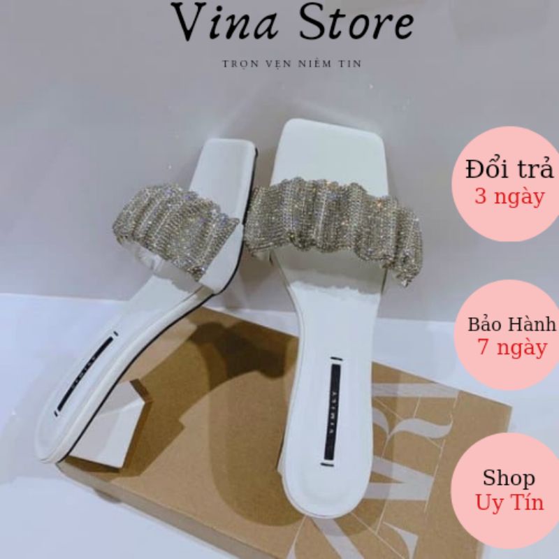 Dép Guốc Cao Gót Đế Vuông 3P Quai Đính Đá Kim Tuyến trẻ trung cho nữ 2021 - Mã B43