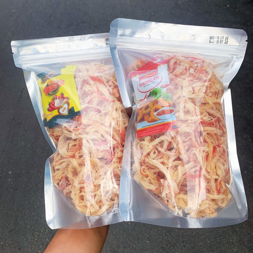 1kg Khô MỰC HẤP nước dừa xé sợi, kèm tương ớt, túi zip, ăn vặt ngon SnackFood
