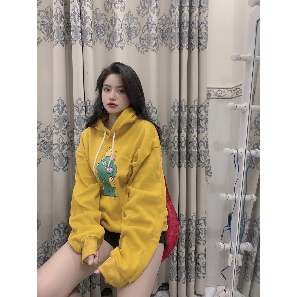 Áo khoác nam nữ HOODIE PHONG CÁCH HÀN QUỐC CÓ HÌNH IN KHỦNG LONG SIÊU XINH  size M từ 40-56kg size L từ 56-75