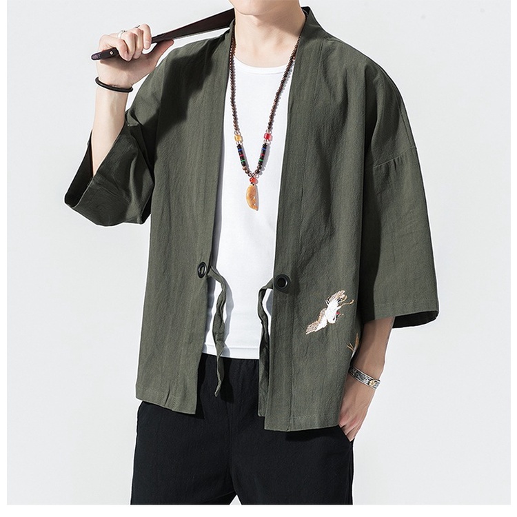 Áo khoác Kimono vải lanh phong cách Nhật Bản