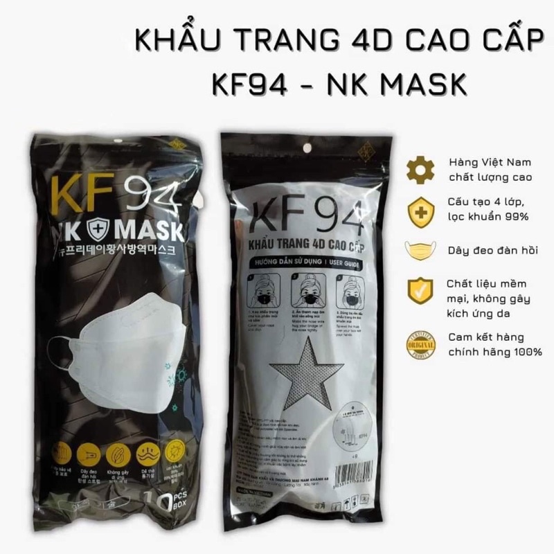 Khẩu trang kháng khuẩn KF94 tiêu chuẩn Hàn Quốc chống bụi mịn, kháng khuẩn cao cấp