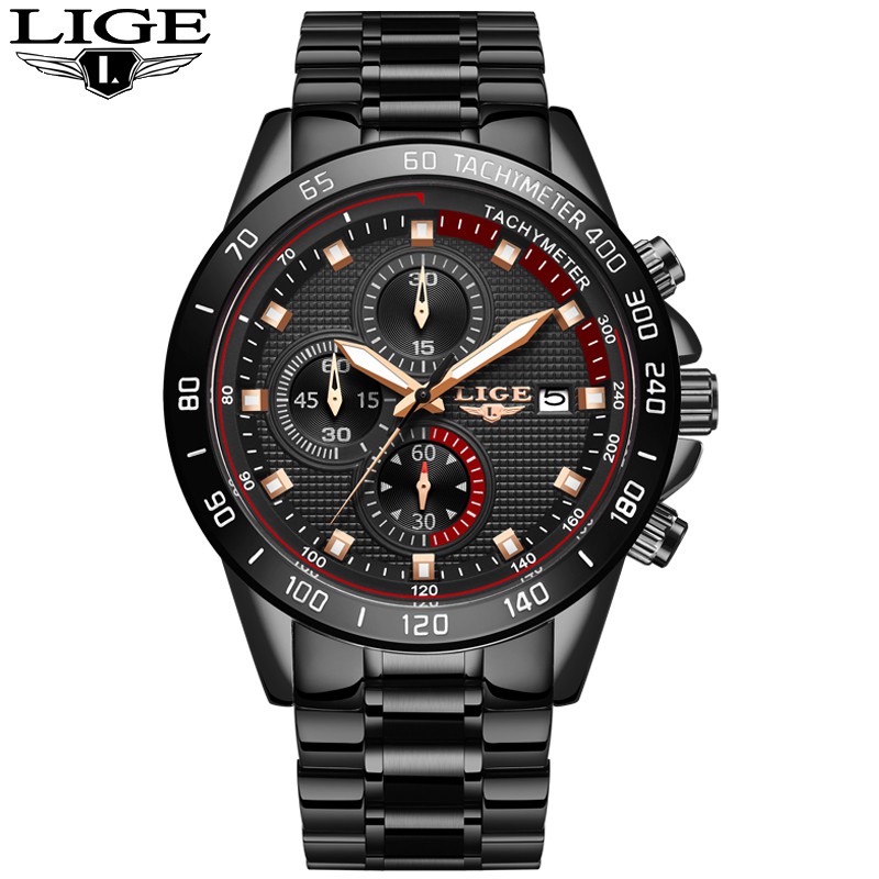 LIGE 9994 Men's Fashion Luxury Stainless Steel Waterproof Quartz Watch