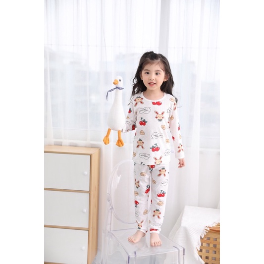 Bộ Dài Tay Cotton Lưới Sợi Tre Cho Bé Đi Lớp,Đi ngủ nằm máy lạnh size 73-130