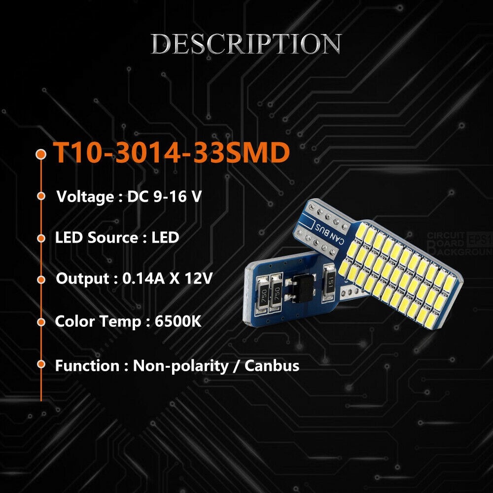 1 Bóng Đèn Led T10 168 194 2825 T10 3014 33SMD DC 12V Ánh Sáng Trắng / Xanh Dương Cho Xe Hơi