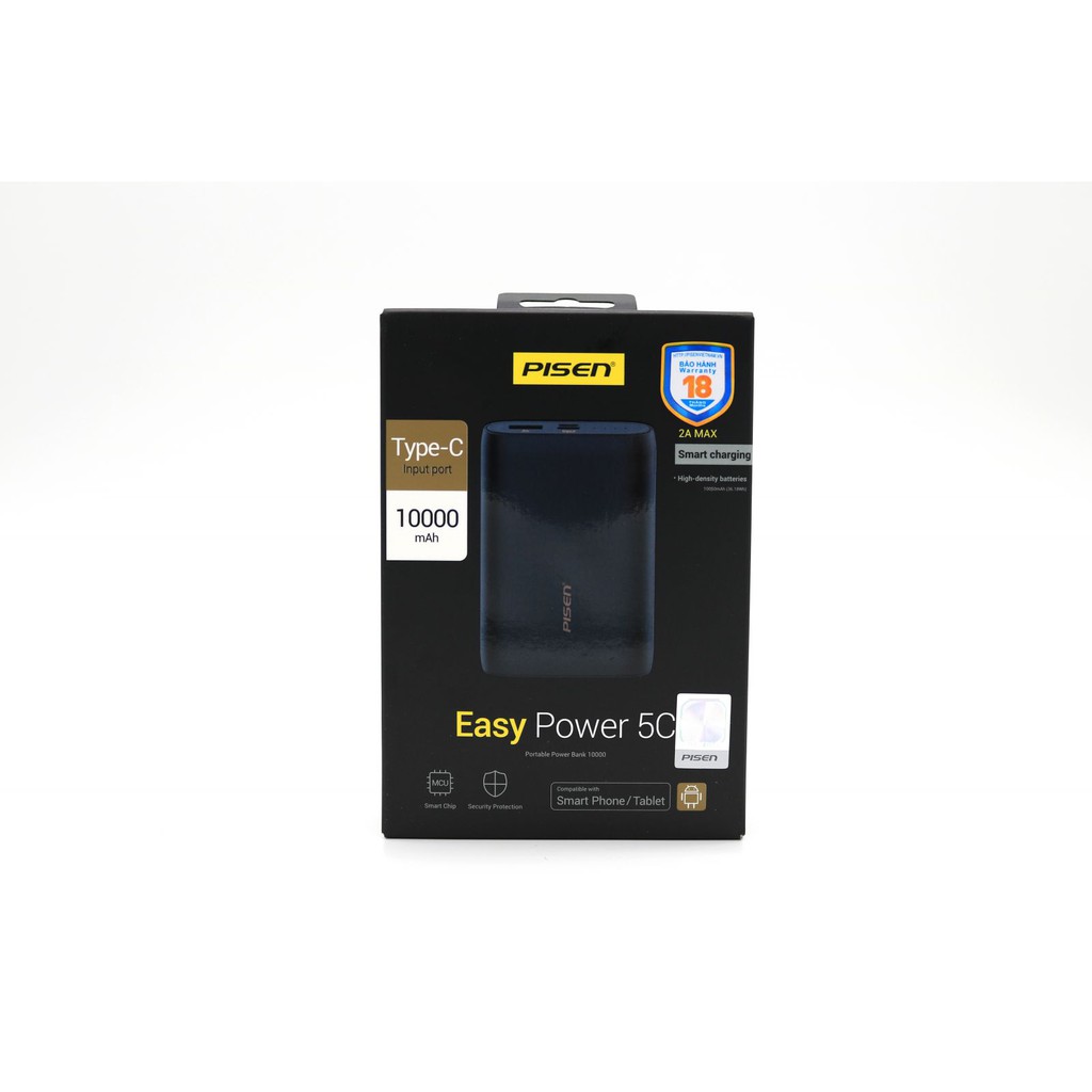 Sạc dự phòng Pisen EAsy power 5C 10000mAh, (Type C, USB Smart) - (TS-D231), Black
