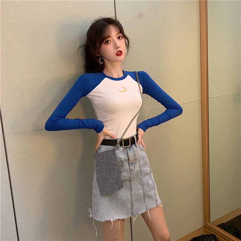 Áo thun len tay dài màu raglan nữ màu Hàn Quốc ôm body ulzzang ( 4 màu )