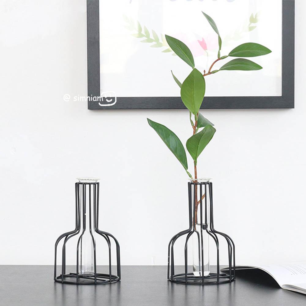 Bình Hoa Thủy Tinh Khung Sắt Màu Vàng Phong Cách Bắc Âu Độc Đáo Trang Trí Nhà Cửa