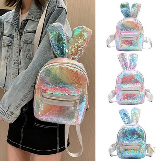 Ba lô da PU hình thỏ đính sequin lấp lánh dễ thương dành cho nữ
