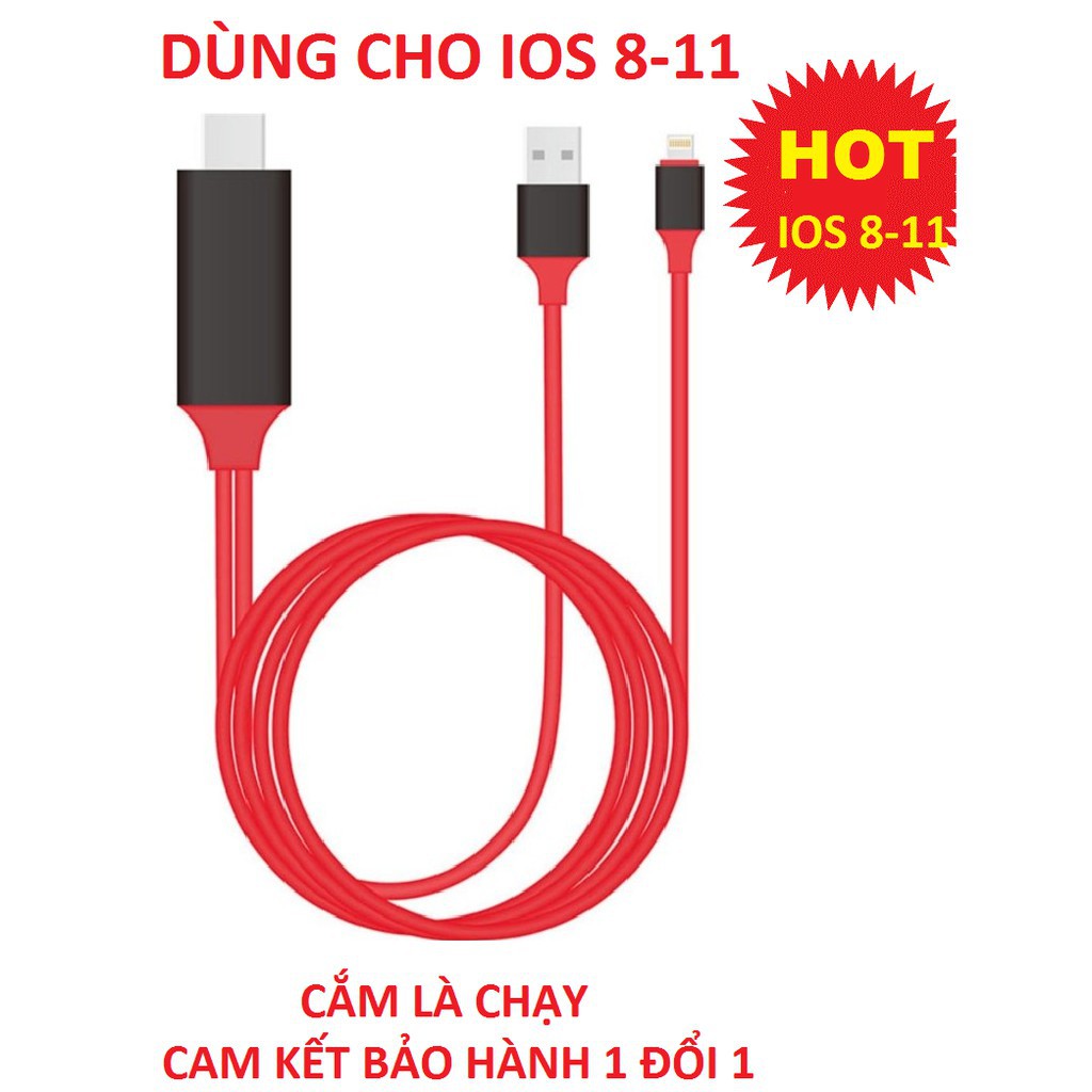 Cáp MHL chuyển tín hiệu từ Iphone 5/ 5S/ 6S/ 6 Plus/ 7/7P/8/8P/SE lên Tivi -Cáp HDMI cho Iphone