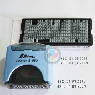 Con dấu ngày tháng năm_NSX_HSD_bộ dấu ghép chữ và số GỒM 256 KÝ TỰ hiệu SHINY S882_có mực sẵn đóng lên giấy