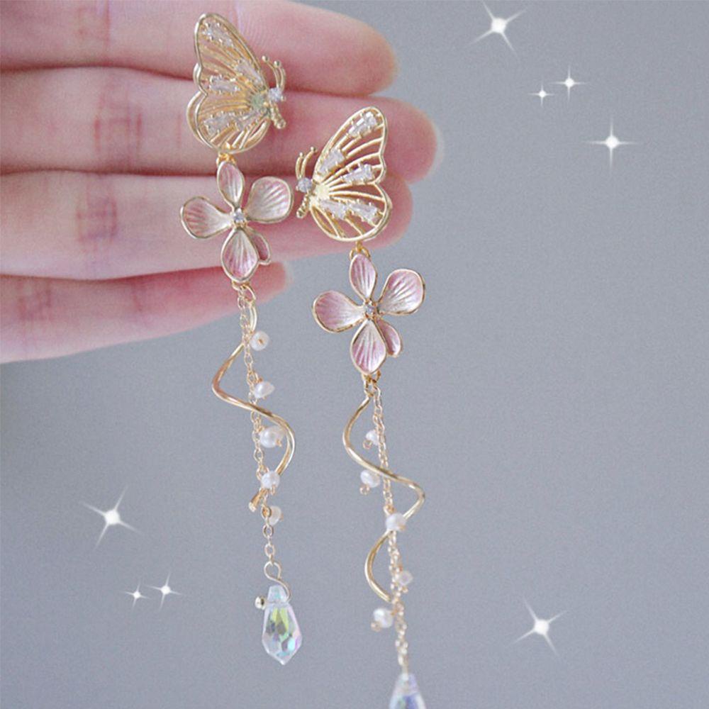 Bông Tai Dây Tua Rua Hình Bướm / Hoa Thời Trang Ngọt Ngào Cho Nữ