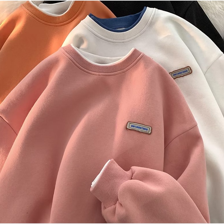 Áo nỉ sweater nữ Áo Sweater Tay Dài Cổ Tròn Dáng Rộng Màu Trơn Thời Trang Hàn Quốc Cá Tính Cho Nam áo sweater form rộng Áo len cặp đôi