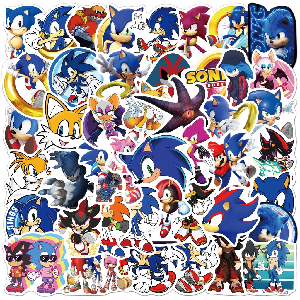 Y&P| Hình Dán Chống Nước Sonic the Hedgehog Phim Hoạt Hình Mũ Bảo Hiểm Máy Tính Xách Tay Hành Lý Dán Thiết Lập, 50 tờ
