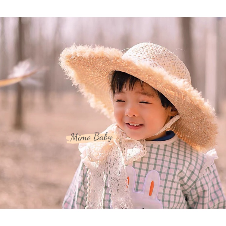 Mũ cói vành rộng đi biển thắt dây ren xinh xắn cho bé MH107 Mimo Baby