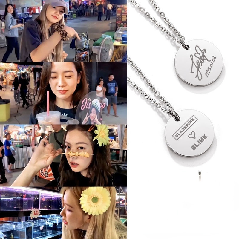 Vòng cổ thép titan mặt tròn khắc chữ BLACKPINK LISA JISOO ROSE JENNIE