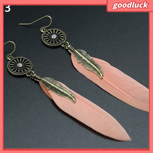 Đôi khuyên tai dài gắn lông vũ phong cách vintage thời trang cho nữ