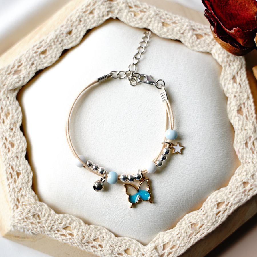 Vòng gốm gắn mặt BƯỚM XANH HỒNG phụ kiện đeo tay xinh xắn dễ thương