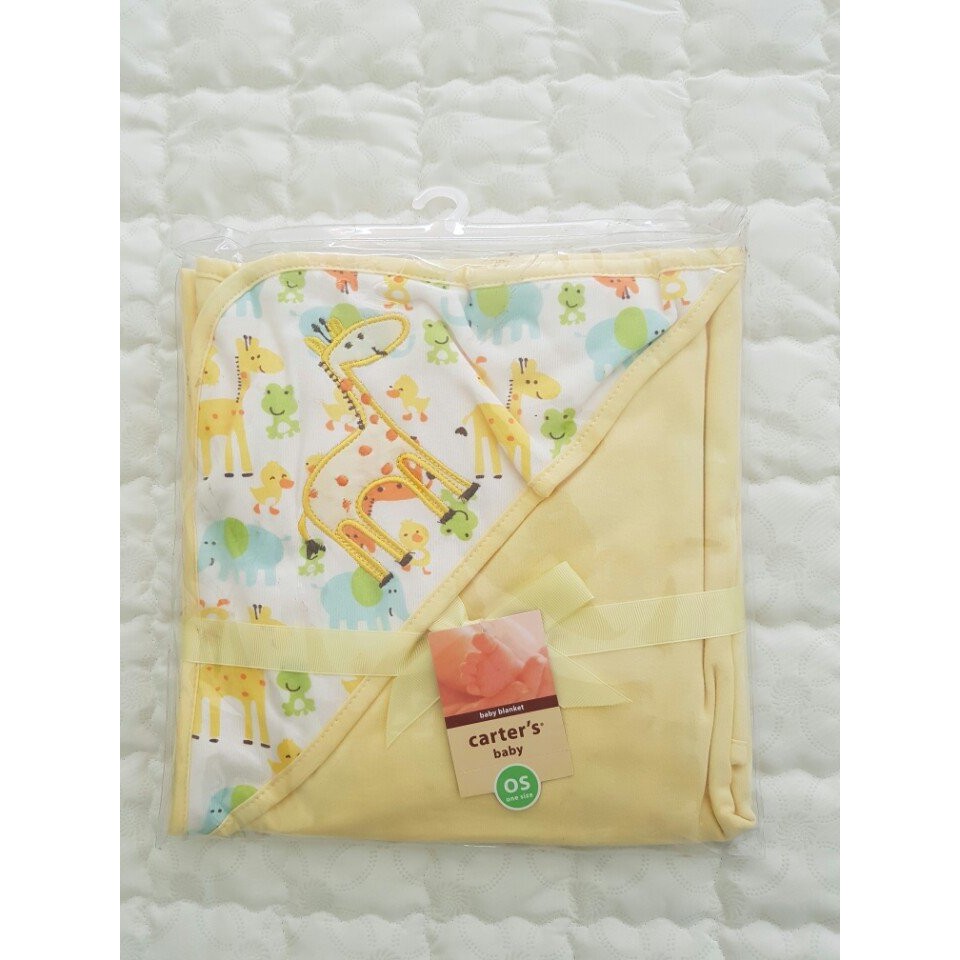 Chăn ủ vuông có mũ cho bé Carter's 2 lớp cotton, khăn quấn chống giật mình cho em bé