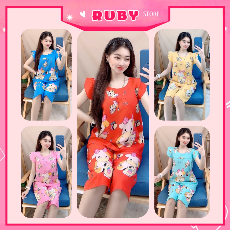 Set bộ Bò Sữa mặc nhà chất kate mềm mịn mát Free Size Dưới 47KG ❤ Rubystorevn